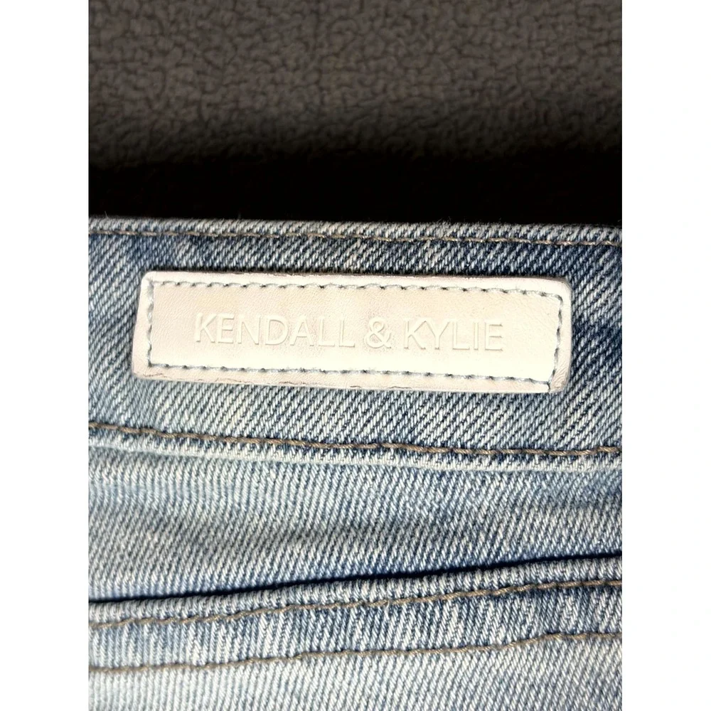 Kendall & Kylie Jeans Womens 3/4 Blue Denim Distressed Whiskered Boho Skinny Leg